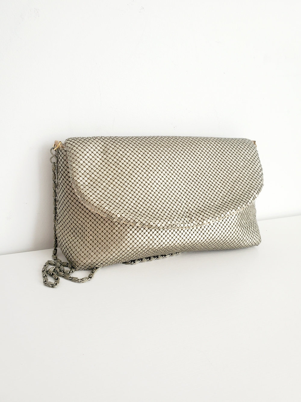 Metallic Silver Mesh Evening Clutch